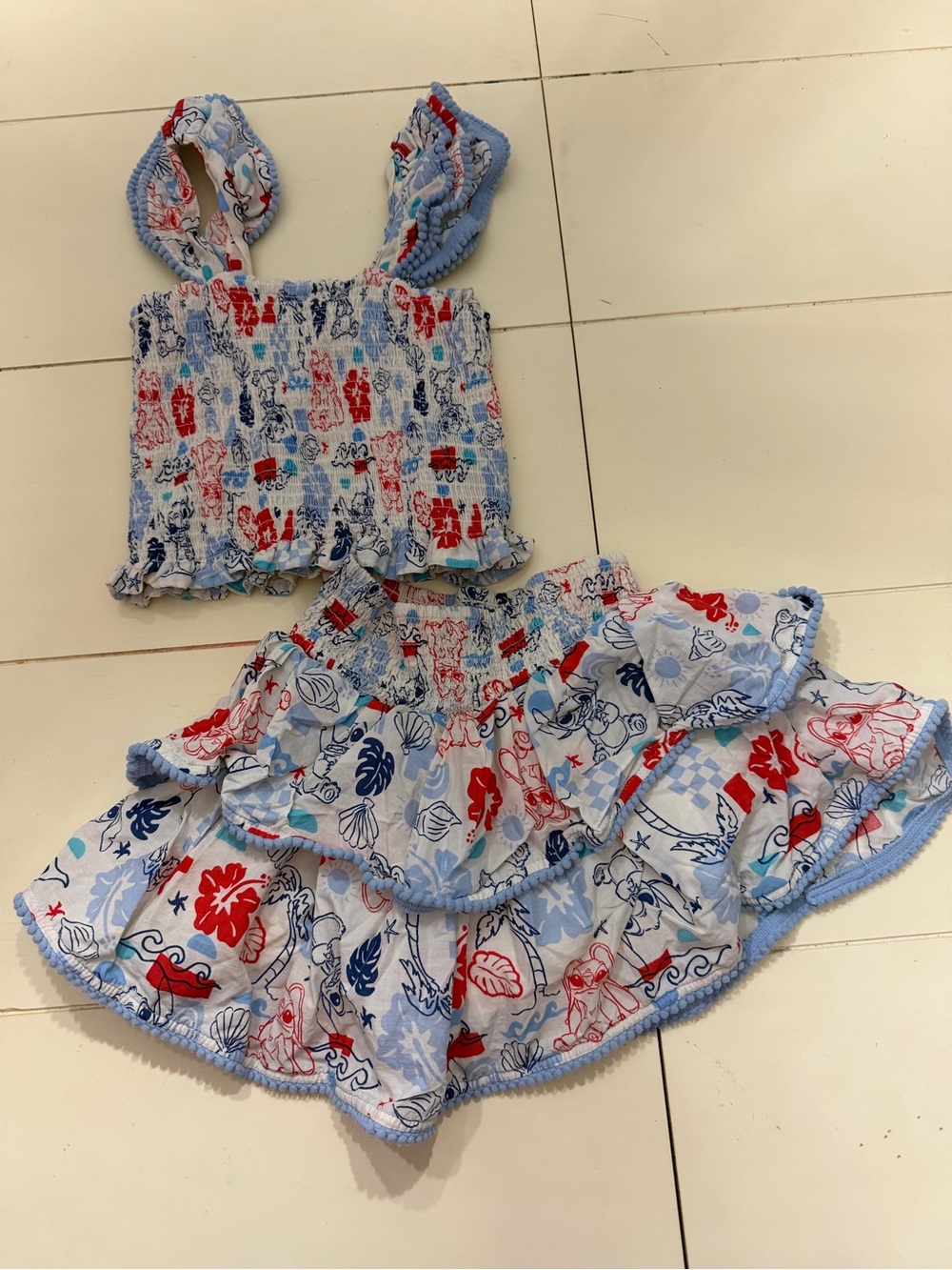 Disney Cat & Jack Blue White Red Turquoise Lilo & Stitch Printed Dress